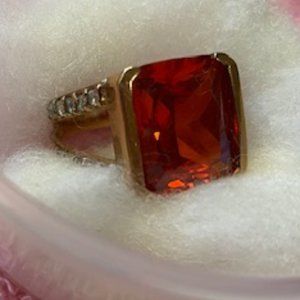 LARGE 1" Square Cut SIMULATED FIRE OPAL Double CZ ROSE GF Wide Band * 6 or 6.25